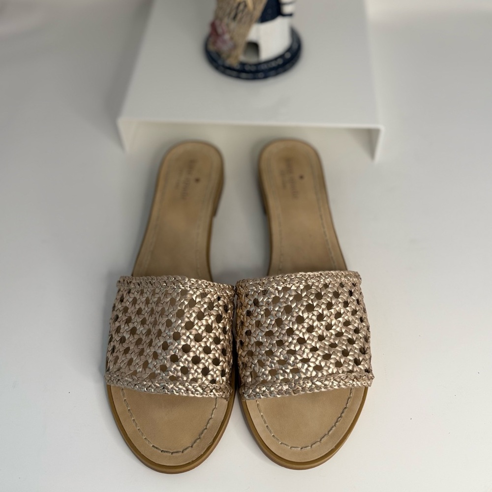kate spade Metallic Woven Slide Sandals - Champagne